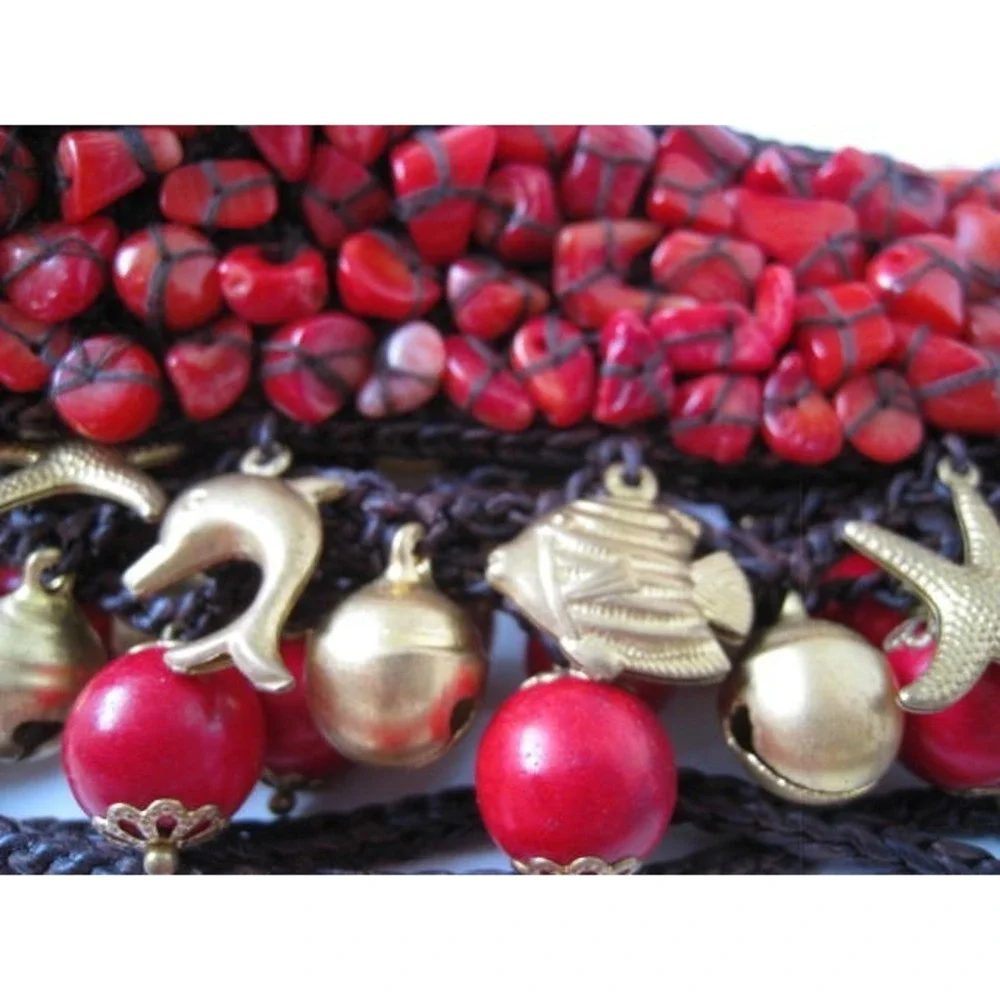 New Lady Red Corals beads‎ Handmade rare unique style Waist Belt